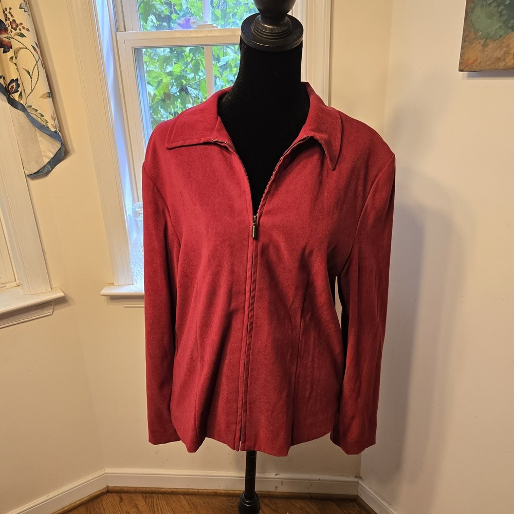 Briggs Red Suede Feel Zip‎ Up Jacket Collared Career Casual Size 8